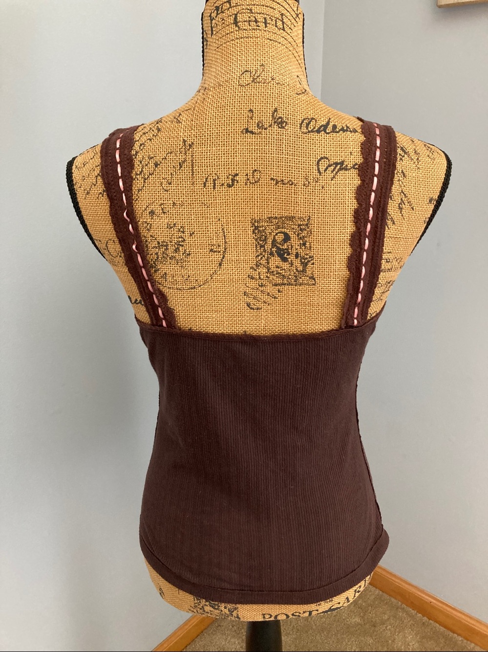 Free People Chocolate Brown Ribbed Tank Pink Contrast Trim Women Size Large - Picture 2 of 12